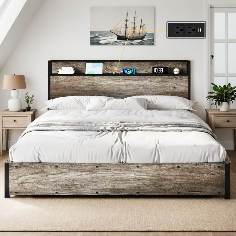 Ensemble de chambre à coucher pour très grand lit rustique et campagnard 3 pièces Tryston, gris, Très grand lit, Gris