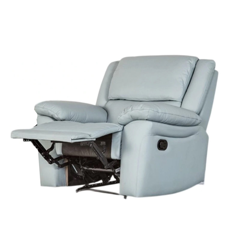 Fauteuil inclinable manuel Larus, similicuir bleu poudre, accoudoirs coussinés