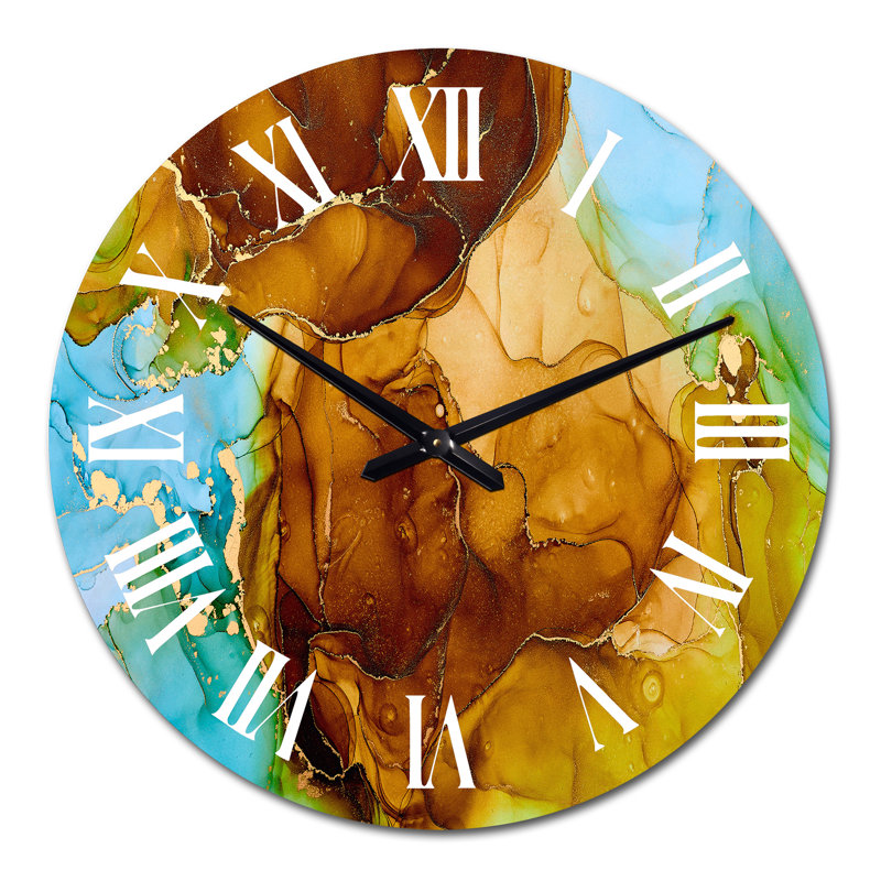 Horloge murale moderne brune et turquoise, Grand