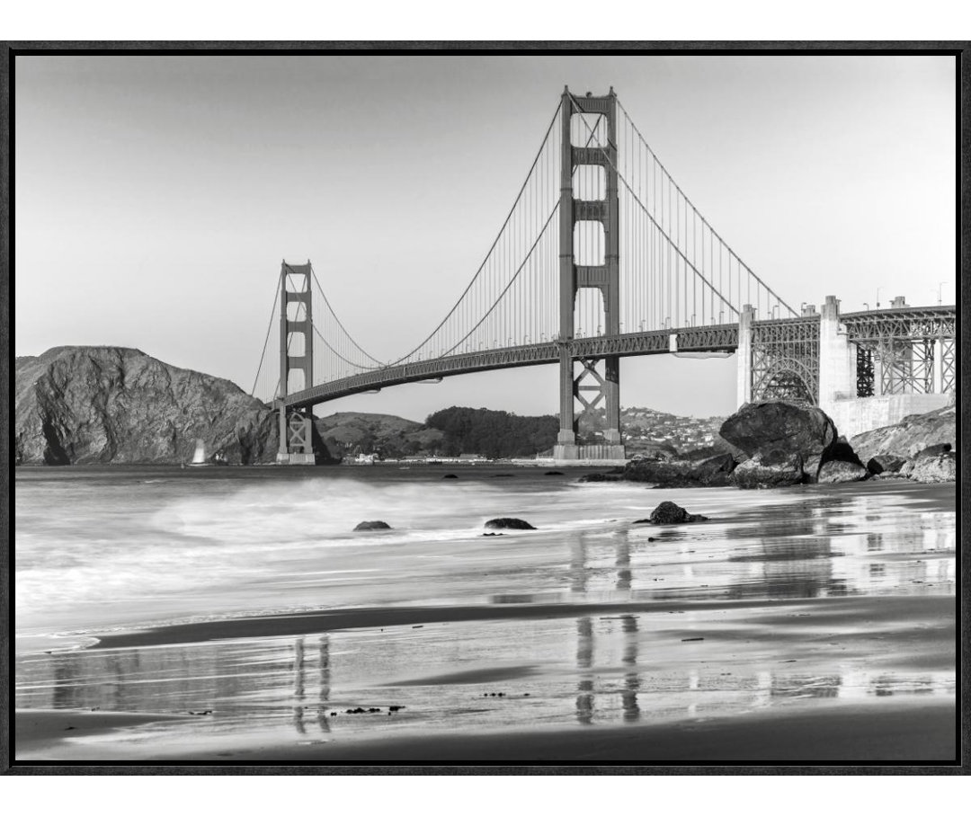 Baker Beach and Golden Gate Bridge, San Francisco Framed Photographic Print on Canvas in Black and White Global Gallery