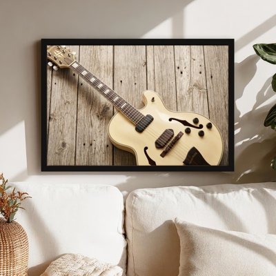 Art mural sur toile noir encadré pour le salon, la chambre à coucher, le bureau ou le vestibule - Décoration murale décorative avec bois de guitare