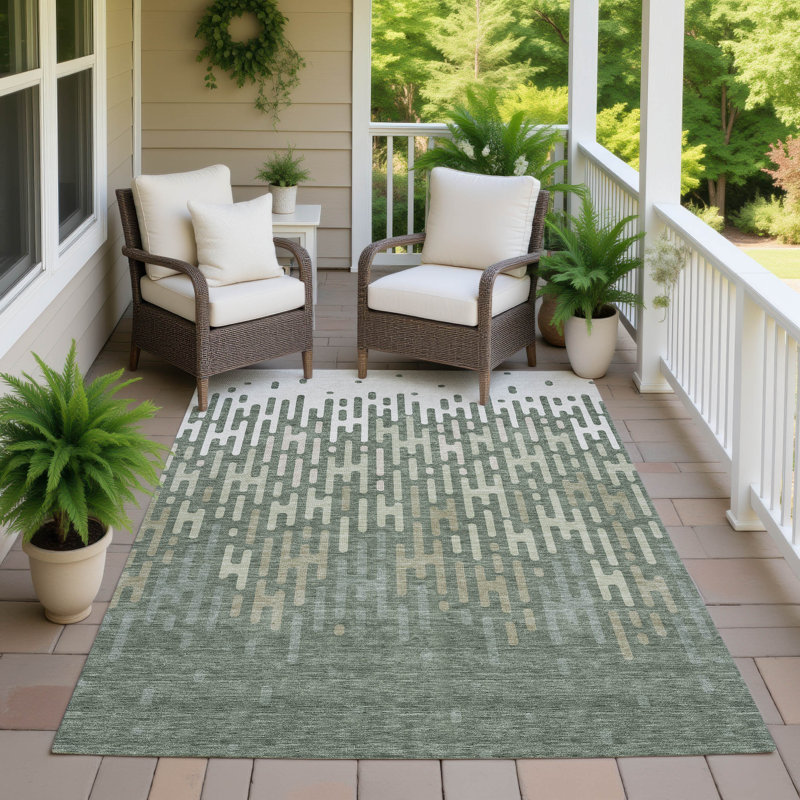 Tapis abstrait lavable à la machine intérieur / extérieur ACN2567, Basilic, 9 pi x 12 pi