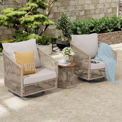 Ensemble de chaises d'extérieur en osier pivotant 3 pièces