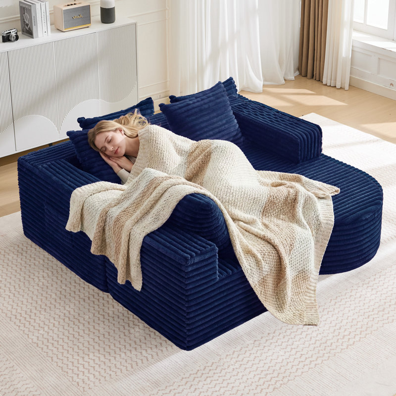 Boneless Boneless Cloud Couch, 102" L-shape Modular Sectional Sofa With Chaise, Soft Faux Fur Deep Seat, 3 Pillows & 2 Side Pockets For Living Room, Bedroom