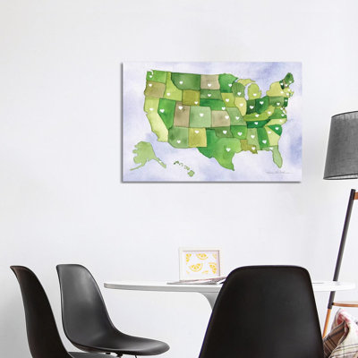USA Capital Map by Kathleen Parr McKenna - 1 Piece Wrapped Canvas Painting