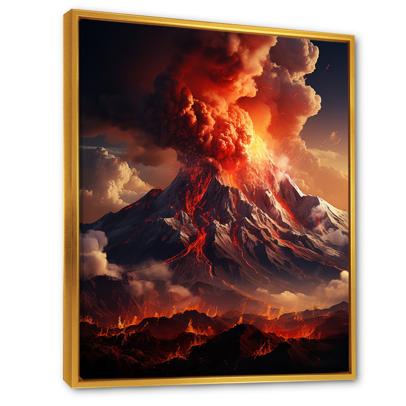 Essence volcanique volcanique sur toile, H 32 po x l 16 po x P 1 po, Cadre flottant doré