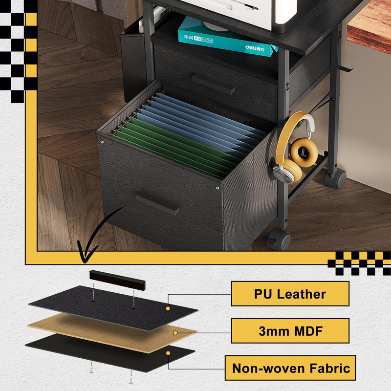 File Cabinet Printer Stand, Fabric Mobile Filing Cabinet With 2 Storage Drawers, For Hanging A4, Letter Size File Folders, Open Shelf