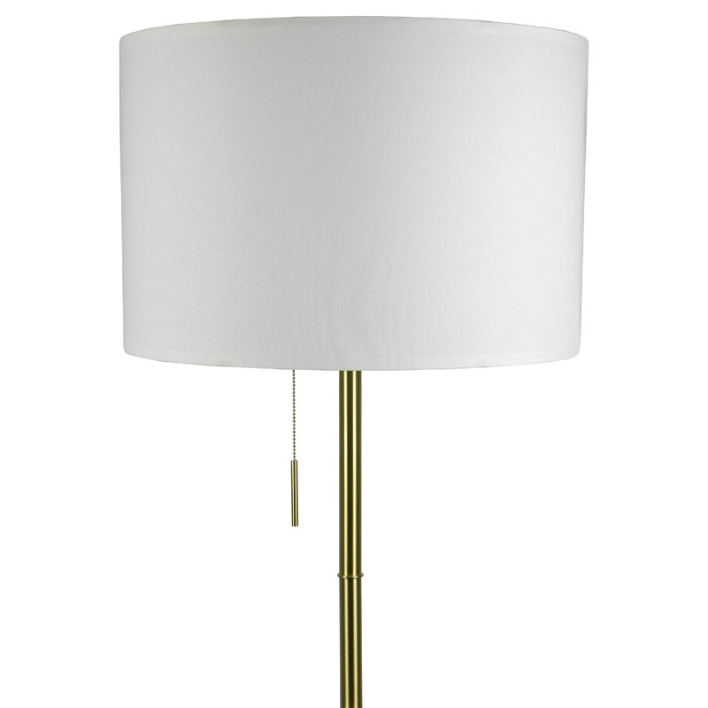 Lampe sur pied Simi, trépied réglable, abat-jour en lin blanc, métal doré, Or brossé
