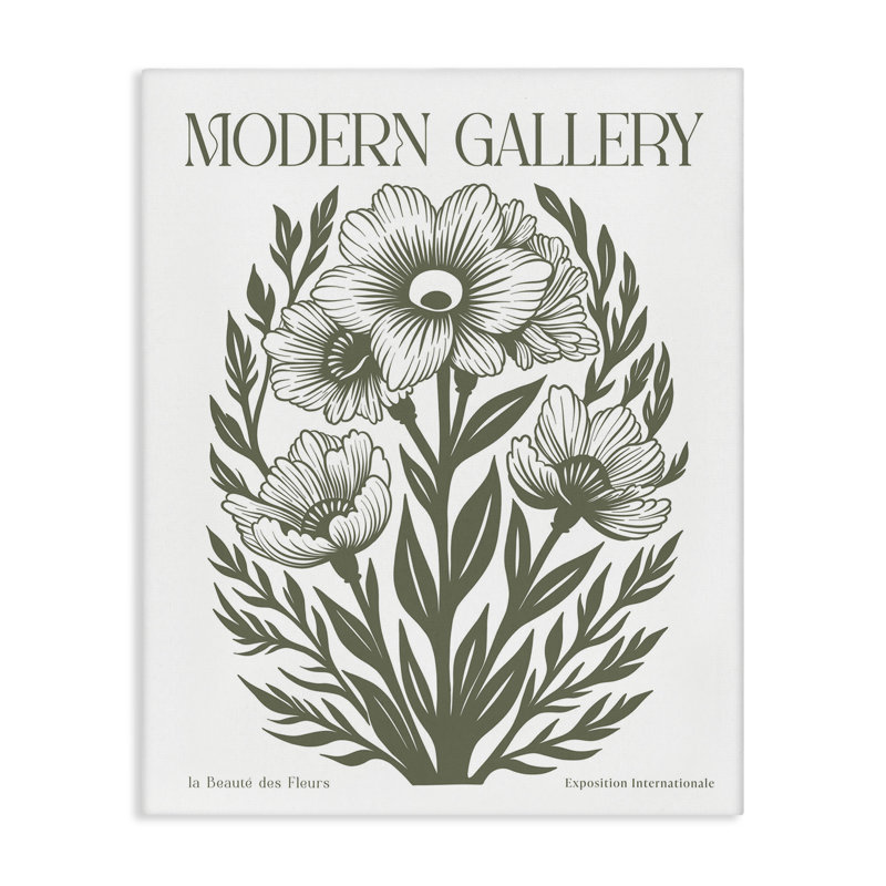 Art moderne sur toile, "Modern Gallery Green Florals", par lettré et doublé, H 20 po x l 16 po