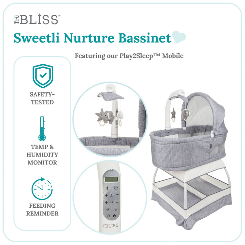 Sweetli Nurture Bassinet - Denim Melange, Gray/White