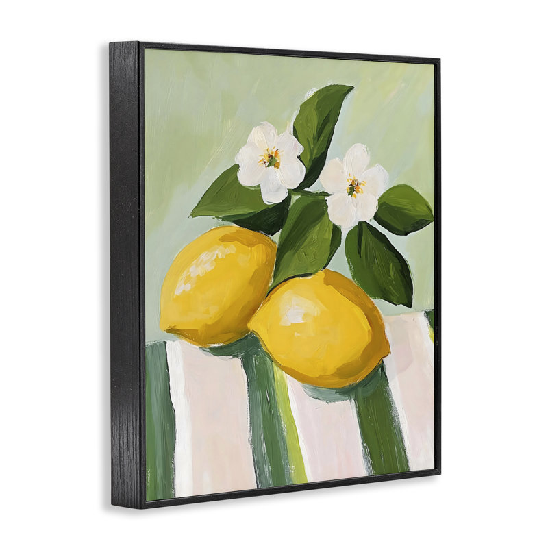 Citrons et marguerites sur nappe, giclée encadrée, design par The Prints Vibe, 14 x 11, Midnight Black Giclee Framed