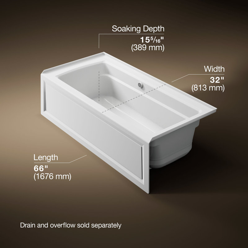 Archer® 66" X 32" Integral Apron Heated Bubblemassage™ Air Bath with Bask® Heated Surface and Right-Hand Drain, White, Right