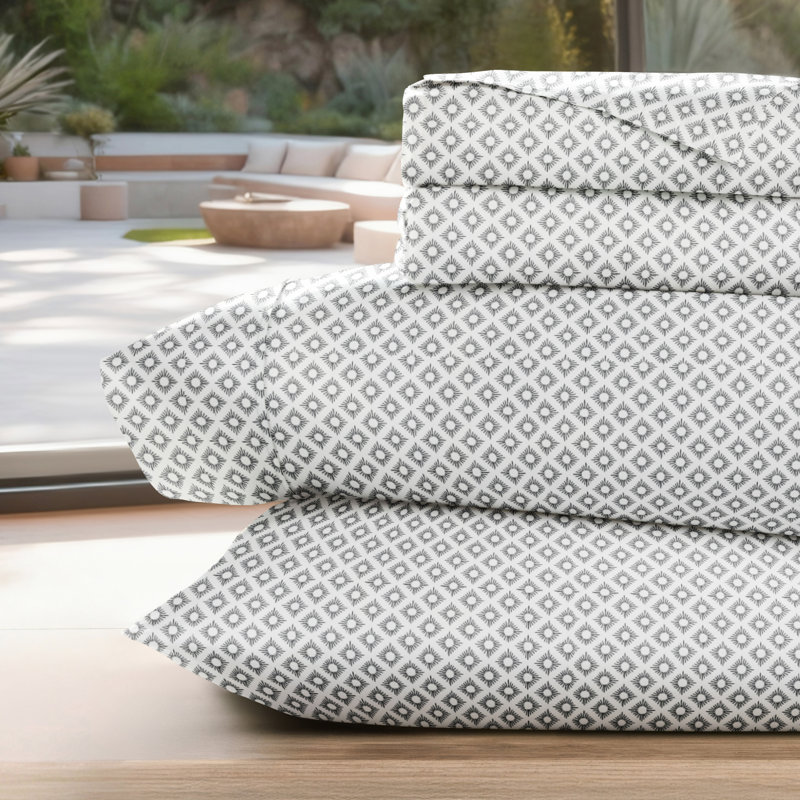 Home Beaded Arrows Striped Pattern Microfiber Sheet Set, Full Sheet Set, Gray Sunburst