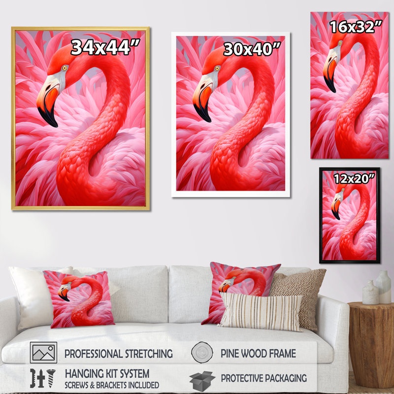 «Pink Flamingo Haven», reproduction d'art sur toile encadrée, Toile tendue, 32" H x 24" W