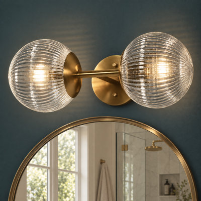Ulah 2-Light Dimmable Armed Scone with Ribbed Glass