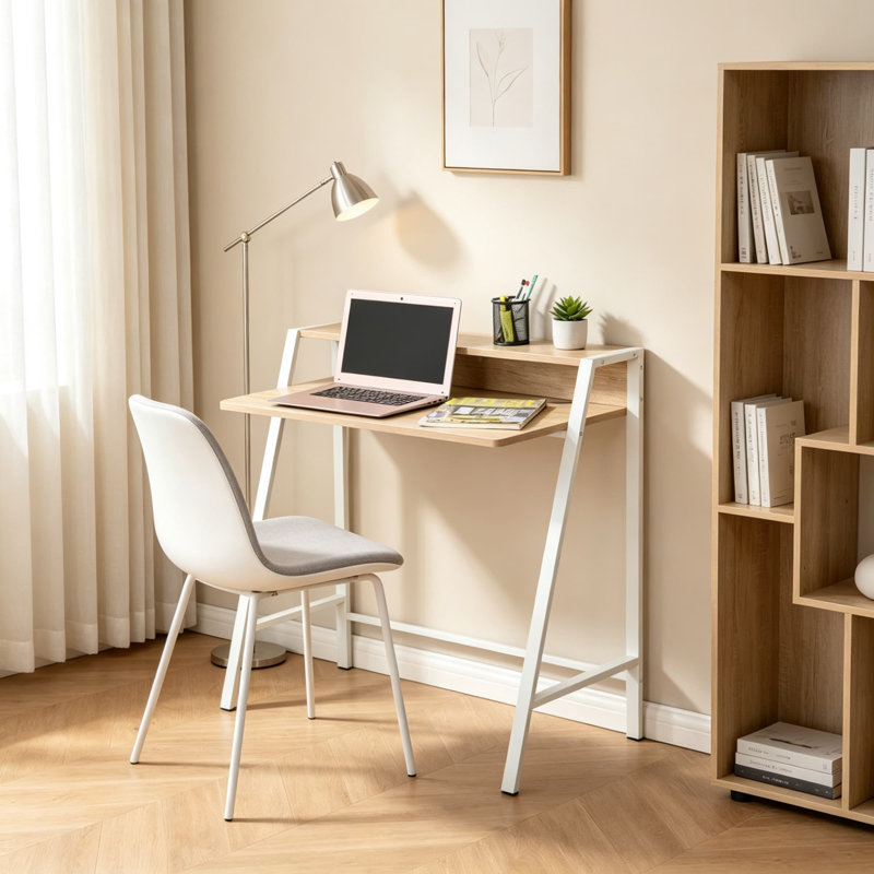 Steel Writing Desk, White and Oak