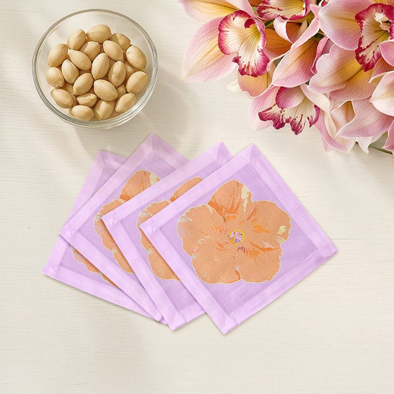 Hibiscus Cotton Sateen Cocktail Napkins, Lilac