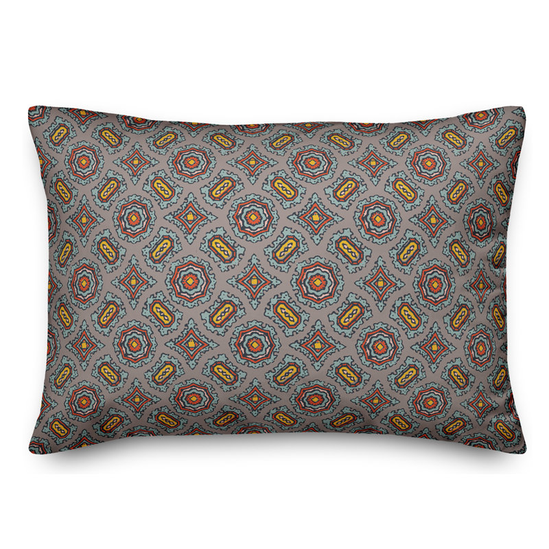 Mandala Geometric Reversible Throw Pillow, Red/Gray/Yellow