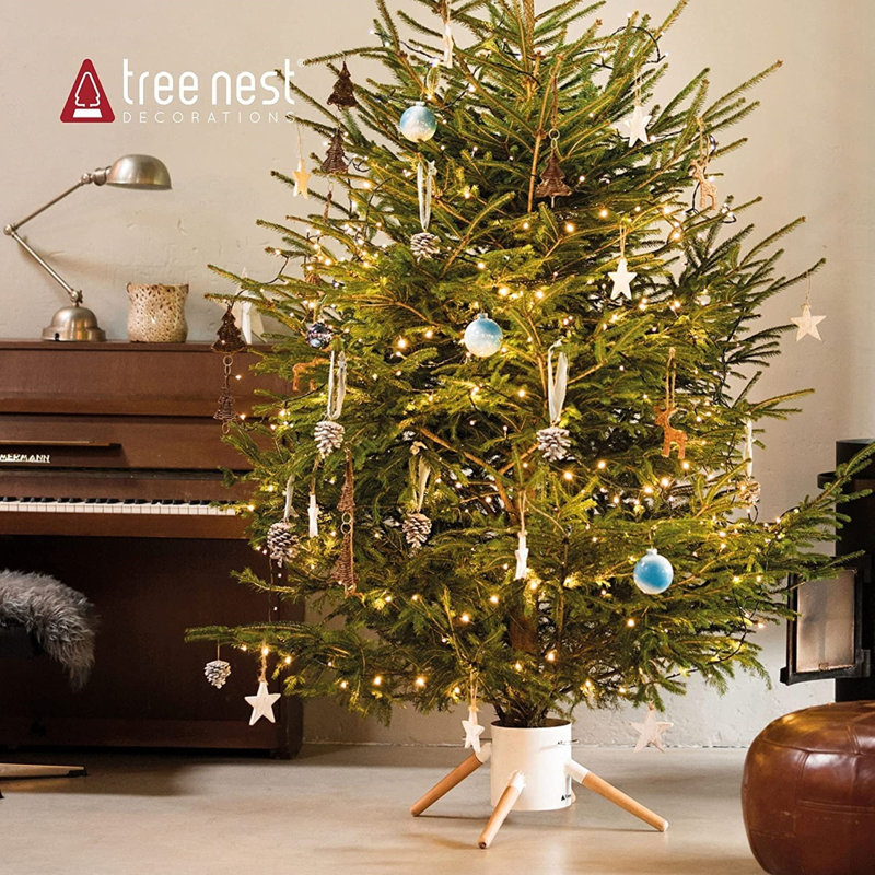 Black Metal and Beech Wood Christmas Tree Stand for Real Trees