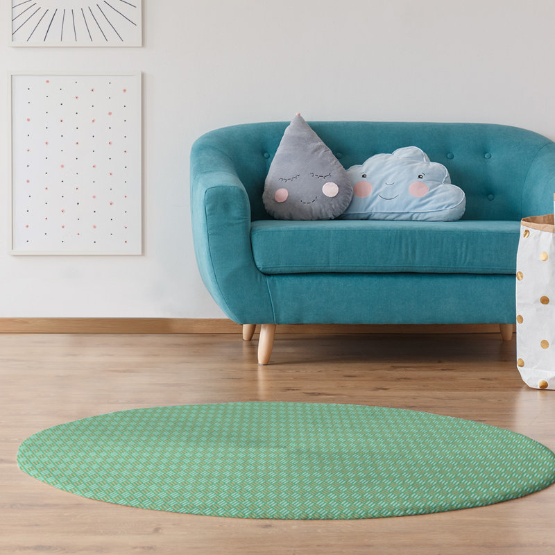 Tapis bleu à rayures losanges, Rond 5 pi