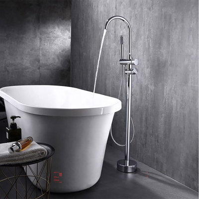 Black Round Freestanding Bath Tap With Shower