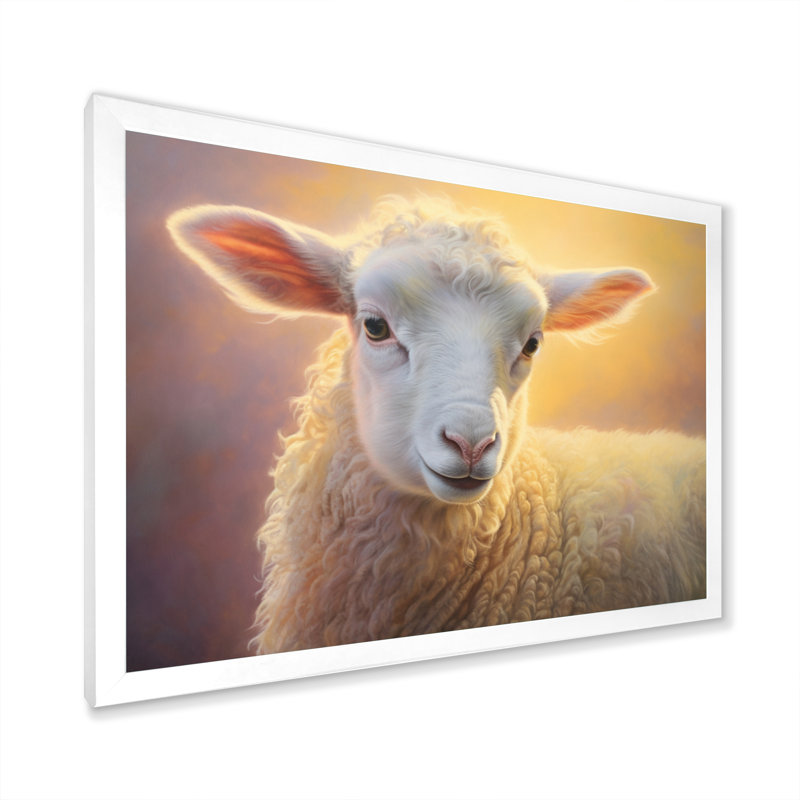 Sheep Pastel Portrait, reproduction d'art sur toile, Cadre simple blanc, H 34 po x l 44 po x P 1,5 po