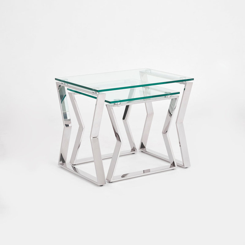 Tables gigognes à plateau en verre Lalma, Argent, H 22 po x l 18 po x P 16 po