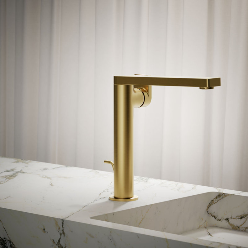 Robinet de salle de bain à un trou avec drain, Laiton brossé moderne éclatant