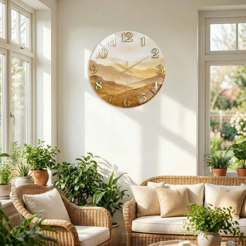 «Desert Landscape», horloge murale décorative moderne en verre 15,7 po, 40 x 40 cm (15,7 x 15,7 pouces)