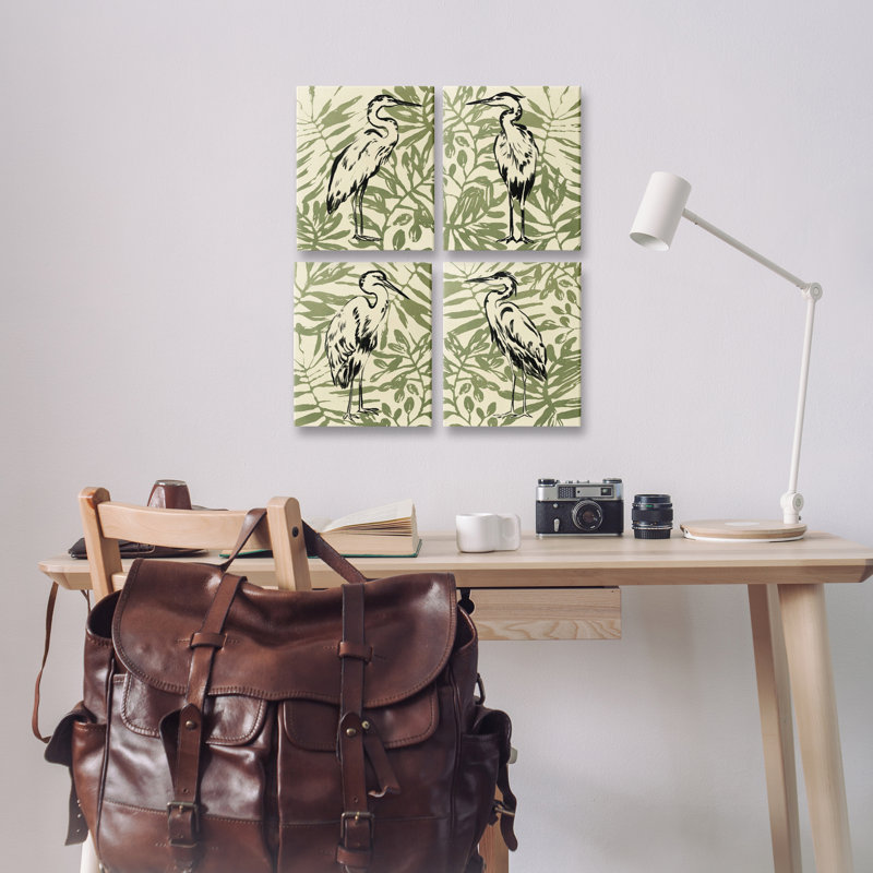  «Tropical Herons with Leaves», ensemble de 4 toiles murales par June Erica Vess, H 14 po x l 11 po