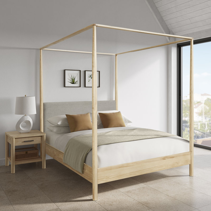 Adem Queen Canopy Bed Set, Beige