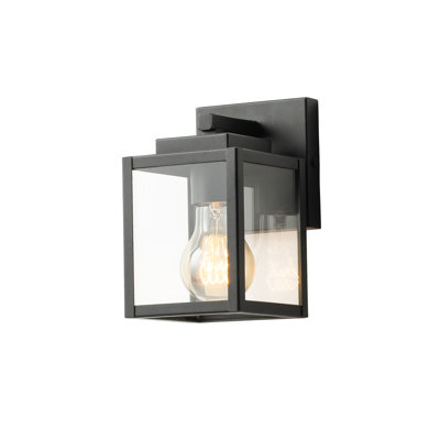 Outdoor Small Square Wall Light Black E27 Sconce, Weatherproof Exterior Porch Lamp 7 Inch/18.6cm