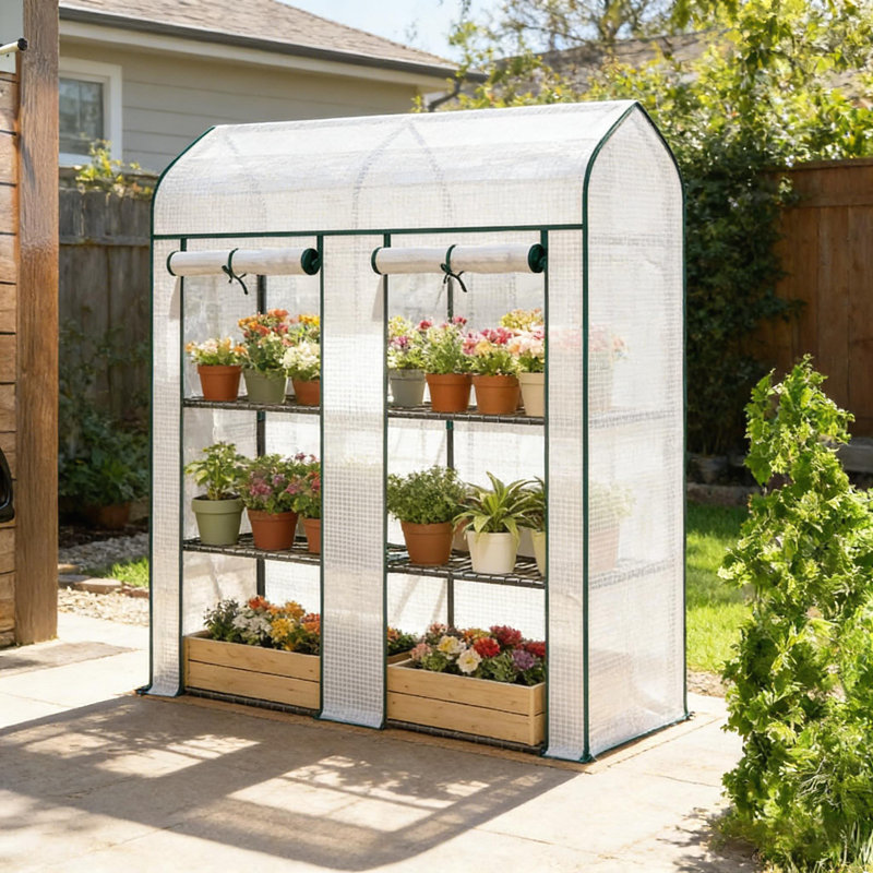 Spacious Portable Greenhouse With Three-Tier Plant Shelf And UV-Resistant PE Cover For Year-Round Gardening