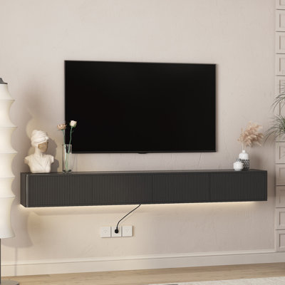 Meuble télé flottant 78,7 po pour téléviseur de 85 po ou moins avec lumières DEL et prise de courant