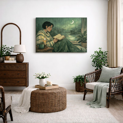 «Cozy Night Reading» par Candlelight, œuvre d'art, images de chambre à coucher, impression sur toile encadrée