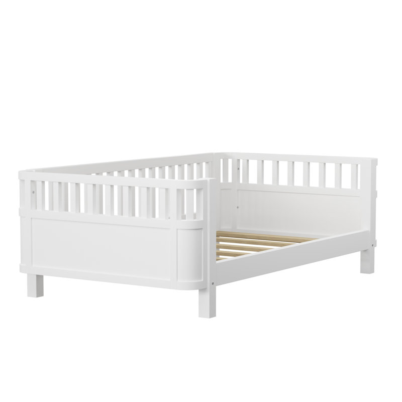 Lit plateforme en bois avec rails de sécurité, structure de lit pour tout-petit à profil bas, lit pour enfants, Simple, Blanc