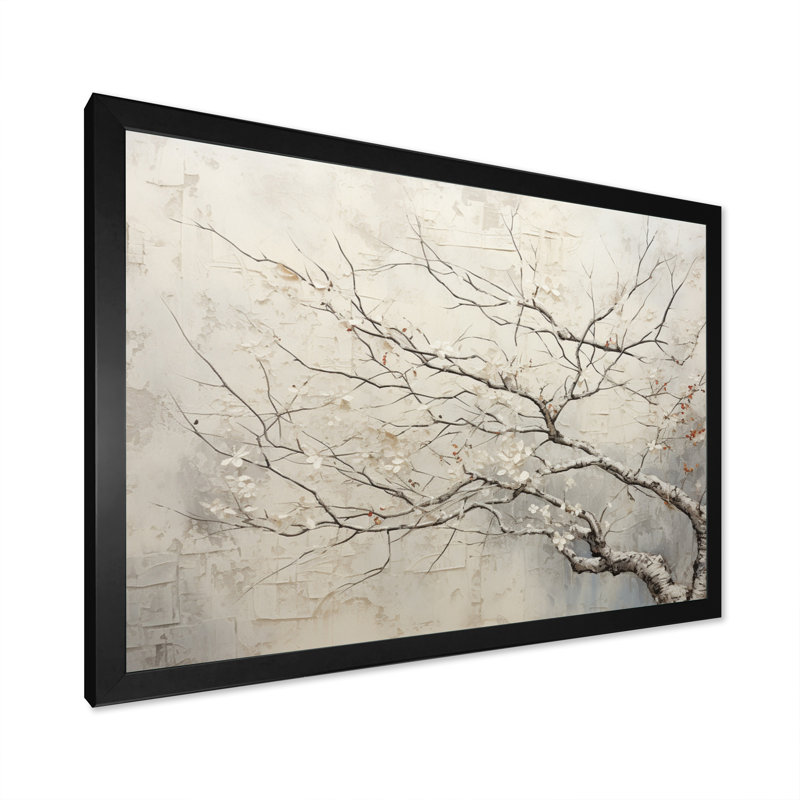 Tree Monochrome Whispers Of Beige - Floral Canvas Wall Art4, H 34 po x l 44 po x P 1,5 po, Noir