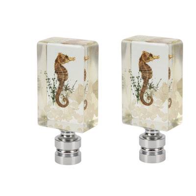 Royal Designs, Inc. F-5119SL-2 Seahorse in Resin Aquarium Handmade Finial, Polished Silver Base, 2-Pack