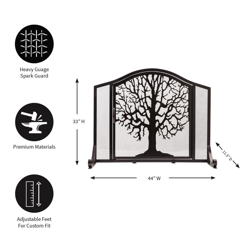 Kittleson Large Tree of Life Fire Screen with Door - Black, 33" H x 44" W x 7.5" D