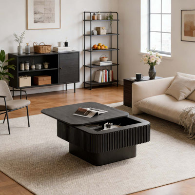 Table basse 31,5 po carrée avec rangement dissimulé