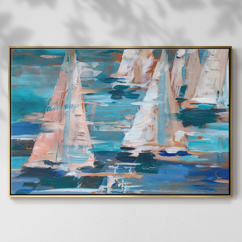 Pop Regatta I, Pas de tapis, H 17 po x l 25 po x P 2 po, Toile encadrée dorée avec coins fermés