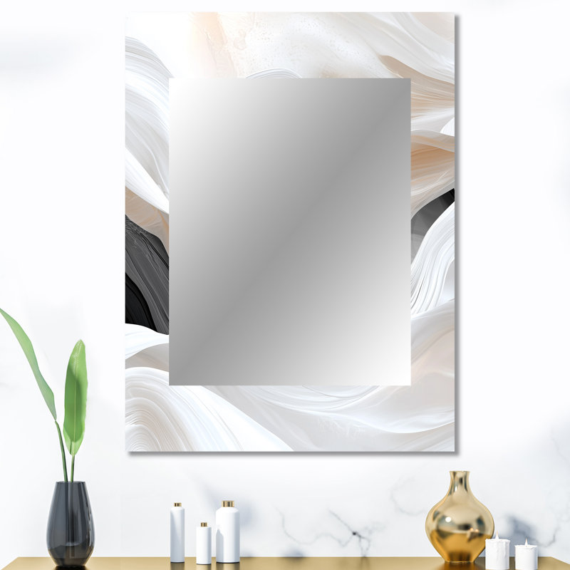 White Ripples Of Stone IV - Waves Decorative Mirror, Modern Wall Mirror, Printed Metal Art, 40" x 30"