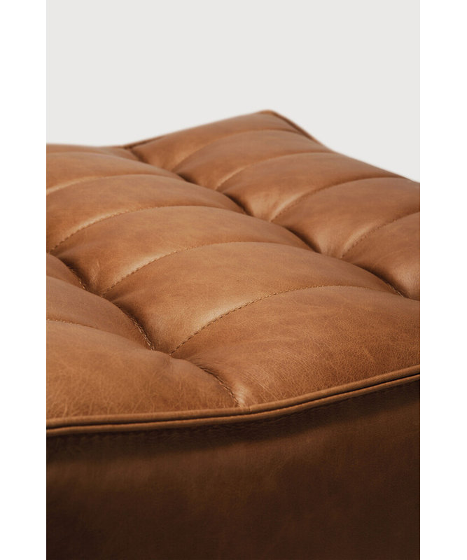 N701 Square Leather Ottoman, Old Saddle