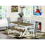 L'ensemble de salle à manger 6 pièces comprend une table de salle à manger rectangulaire avec des pieds en X et 4 chaises Parson en tissu bleu bébé avec un banc, finition en lin blanc-986784949-986903575-986903594