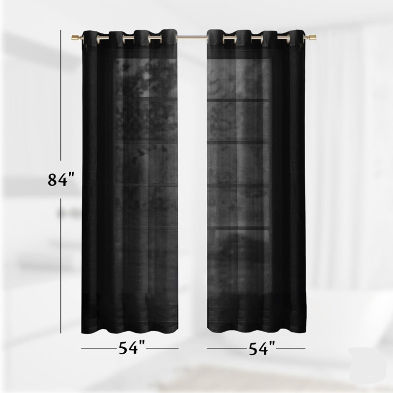 Solid Sheer Curtains for Living Room and Bedroom 110"W x 84"L Window Sheers Window Drapes, Black