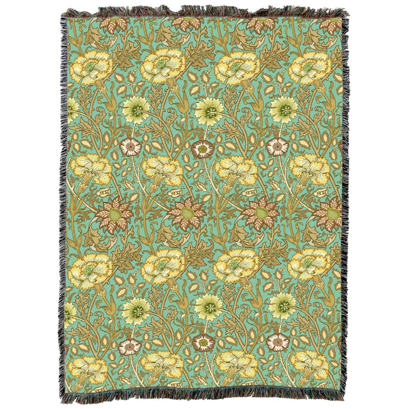 Couverture Pure Country Weavers William Morris rose et rose à médaillon XL - Arts & Crafts - Jeté de tapisserie cadeau tissé en coton - Fabriqué aux États-Unis (82x62)