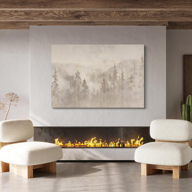 «Woodland Forest Landscape Misty Forest Soft Neutral Landscape Illustration Modern Large Large Canvas Art, art mural»