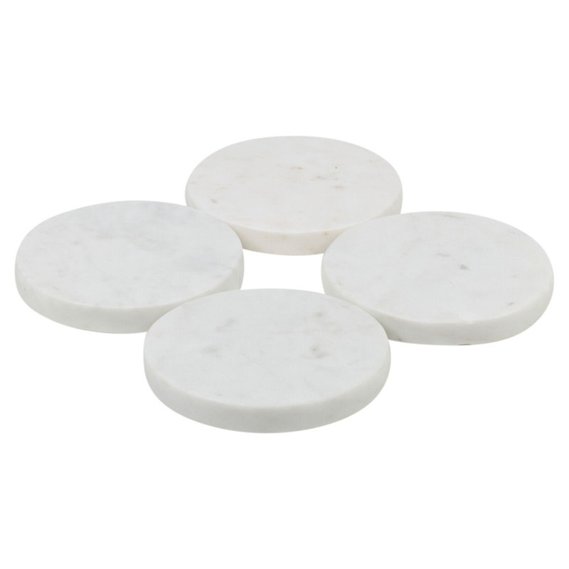Marble Round 4 Piece Coaster Set, White