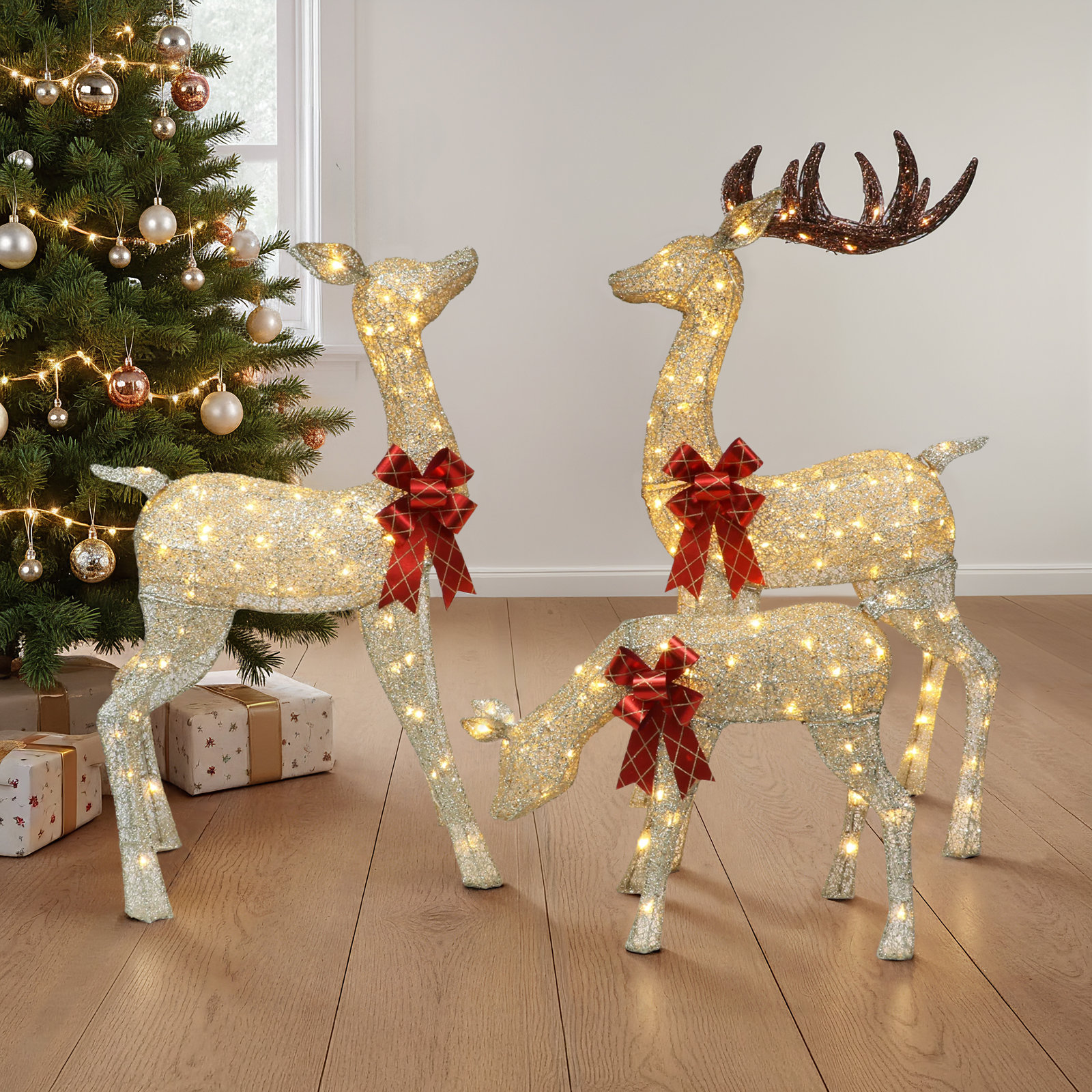 Led Lights 3 Piece Deer Family Set