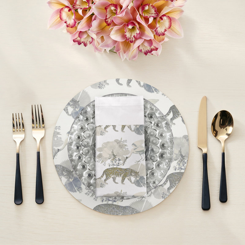 Leopard Walk Cotton Sateen Dinner Napkins, Cameo